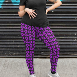 Leggings Patrón floral morado de geranio en negro