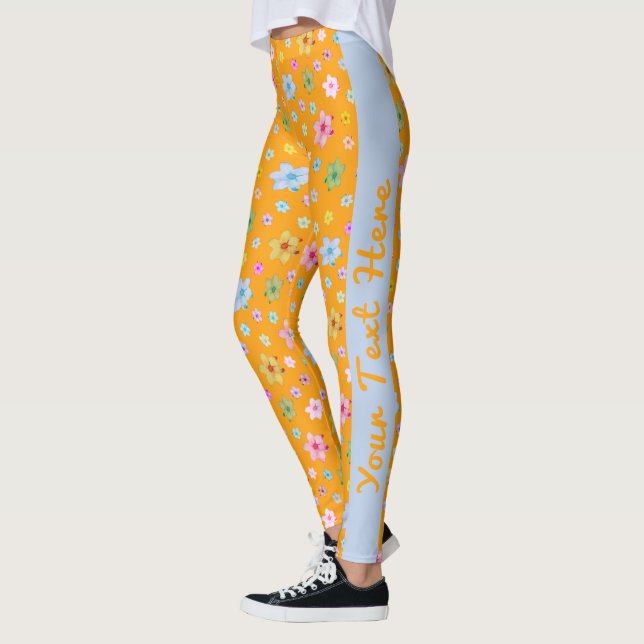 Leggings Patrón floral Naranja hecho Personalizado personal (Izquierda)