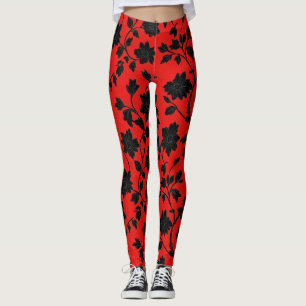 Leggings Patrón floral negro rojo