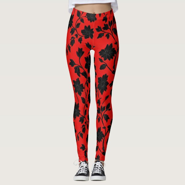 Leggings Patrón floral negro rojo (Anverso)