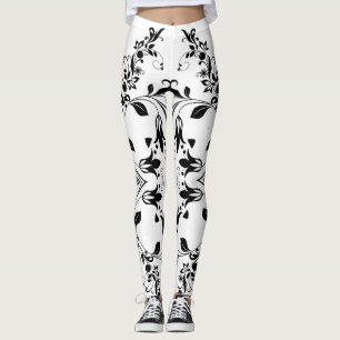 Leggings Patrón floral negro sobre el entrenamiento de las