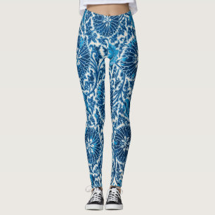 Leggings Patrón floral ornamental azul vintage