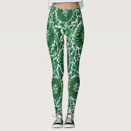 Leggings Patrón floral ornamental verde vintage
