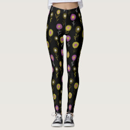Leggings Patrón floral oscuro - Flores redondas amarillas r