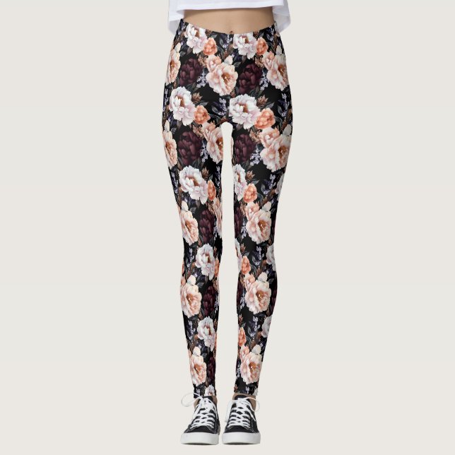 Leggings Patrón floral Oscuro Peonies (Anverso)