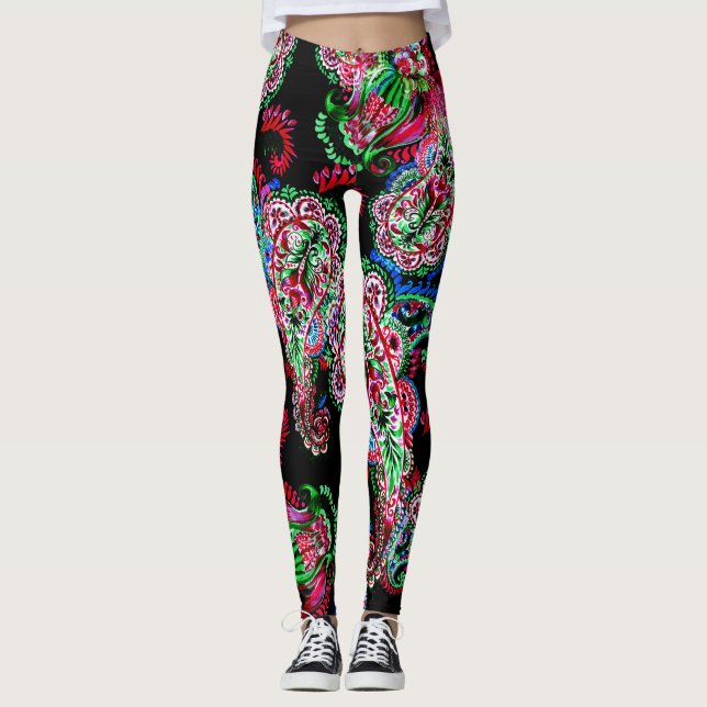 Leggings Patrón Floral Paisley, Origen Étnico. (Anverso)