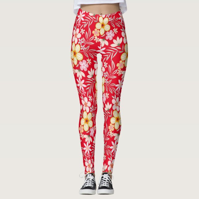 Leggings Patrón Floral Pastel C03.bw Rojo BG (Anverso)