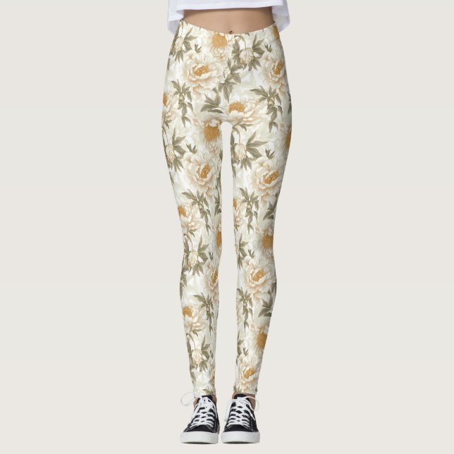 Leggings Patrón floral Peony Blanco (Anverso)