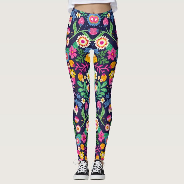 Leggings Patrón floral pintado de mano exótica-48330 (Anverso)