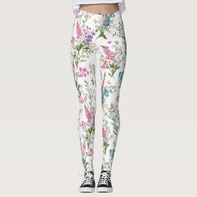 Leggings Patrón floral primaveral pastel de flores silvestr (Anverso)