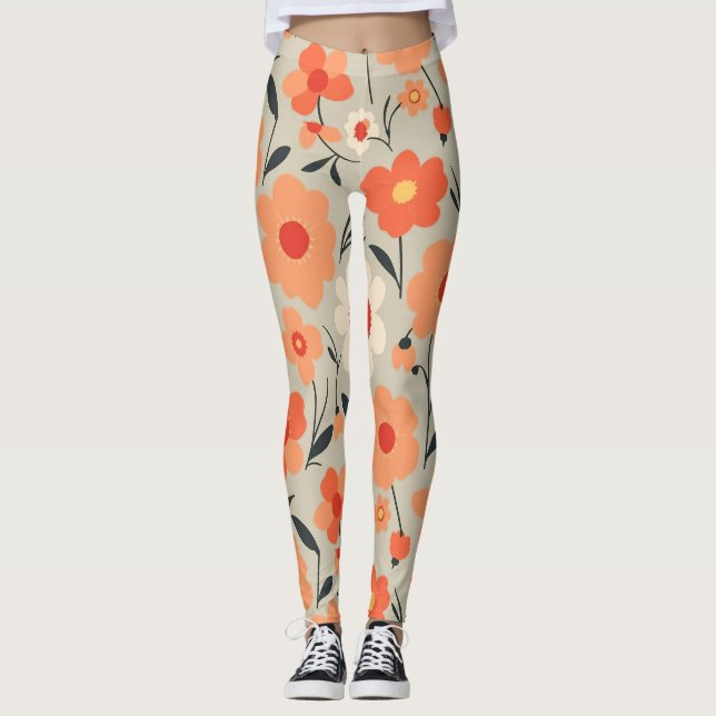 Leggings Patrón floral retro cálido (Anverso)