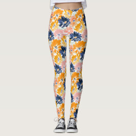 Leggings Patrón floral retro de color de agua