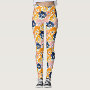 Leggings Patrón floral retro de color de agua