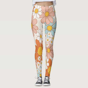 Leggings Patrón Floral Retro Groovy Sin Costuras de Margari