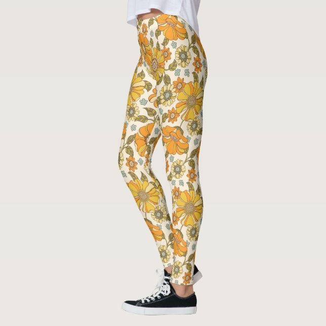 Leggings Patrón floral retro Naranja vintage (Izquierda)