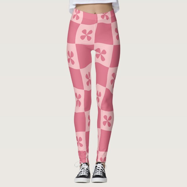 Leggings Patrón floral retro-rosado controlado (Anverso)