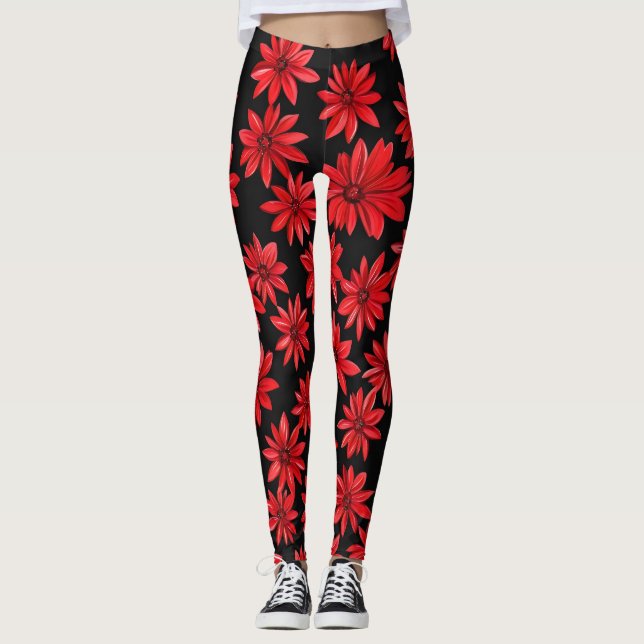 Leggings Patrón floral rojo (Anverso)