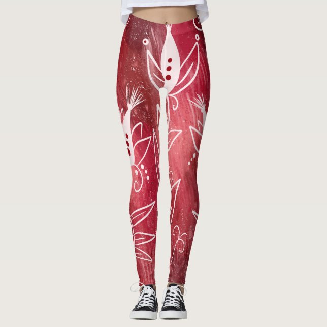 Leggings Patrón floral rojo (Anverso)