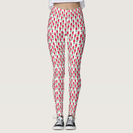 Leggings Patrón floral rojo vibrante con hojas verdes exube