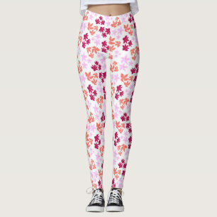 Leggings Patrón floral rojo y rosa delgado sobre blanco sua