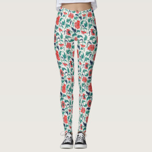Leggings Patrón floral rojo y verde