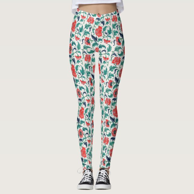 Leggings Patrón floral rojo y verde (Anverso)