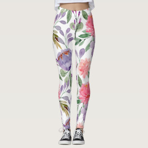 Leggings Patrón floral rosa Lilac púrpura Pastel