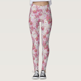 Leggings Patrón floral rosa morado de color bonito