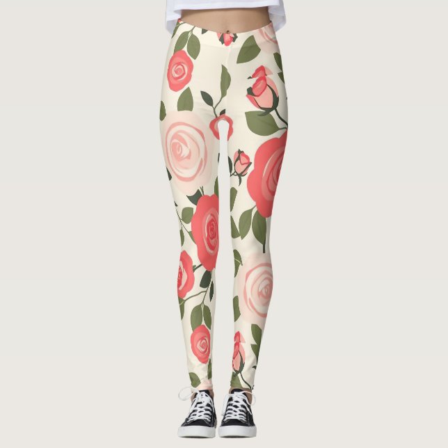 Leggings Patrón floral rosa rosa romántico (Anverso)