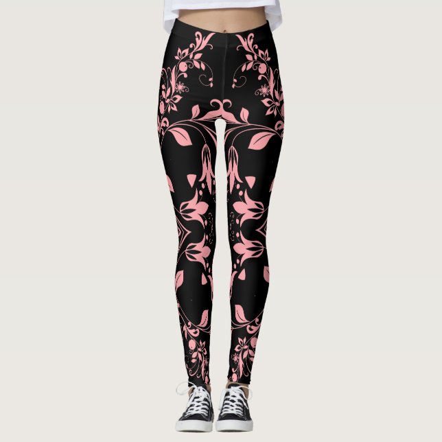 Leggings Patrón floral rosa sobre el entrenamiento de las m (Anverso)