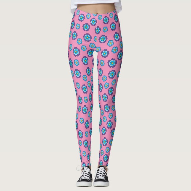 Leggings Patrón floral rosa violeta azul (Anverso)
