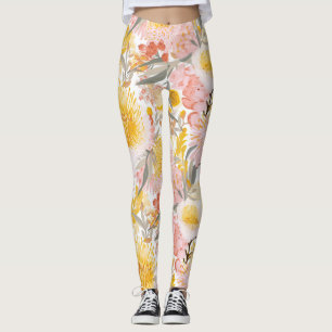 Leggings Patrón floral rosa y amarillo bonito