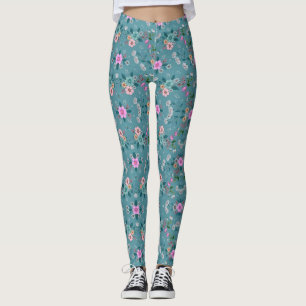 Leggings Patrón floral rosa y verde