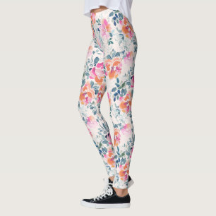 Leggings Patrón floral rosa y Verde azulado