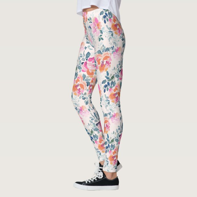 Leggings Patrón floral rosa y Verde azulado (Izquierda)