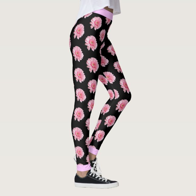 Leggings Patrón floral rosado de flores en NEGRO (Derecha)