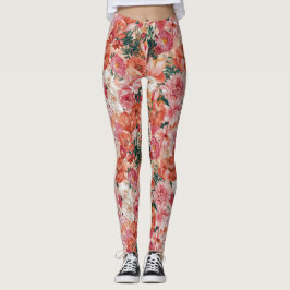 Leggings Patrón floral rosado naranja