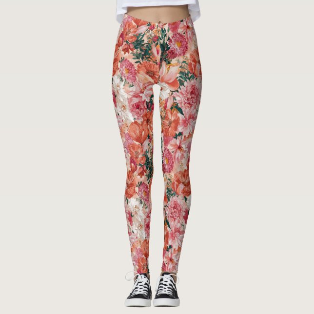 Leggings Patrón floral rosado naranja (Anverso)