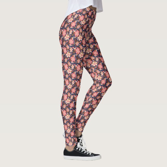 Leggings Patrón floral rosado retro (Derecha)
