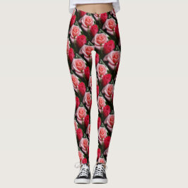 Leggings Patrón floral rosado rojo rosado de los Rosas