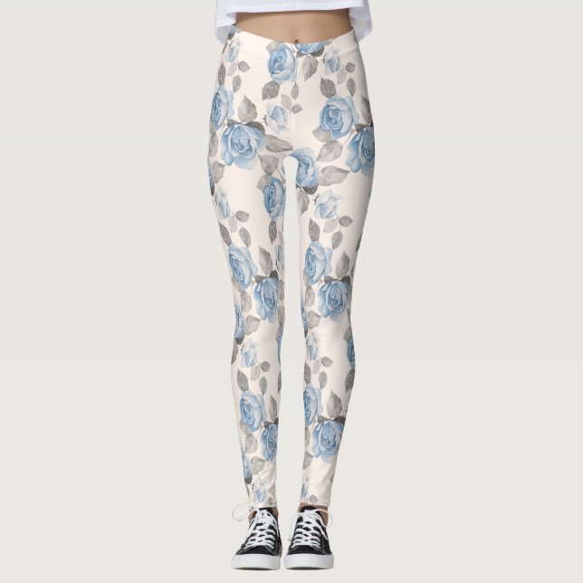 Leggings Patrón floral. Rosas azules de época (Anverso)