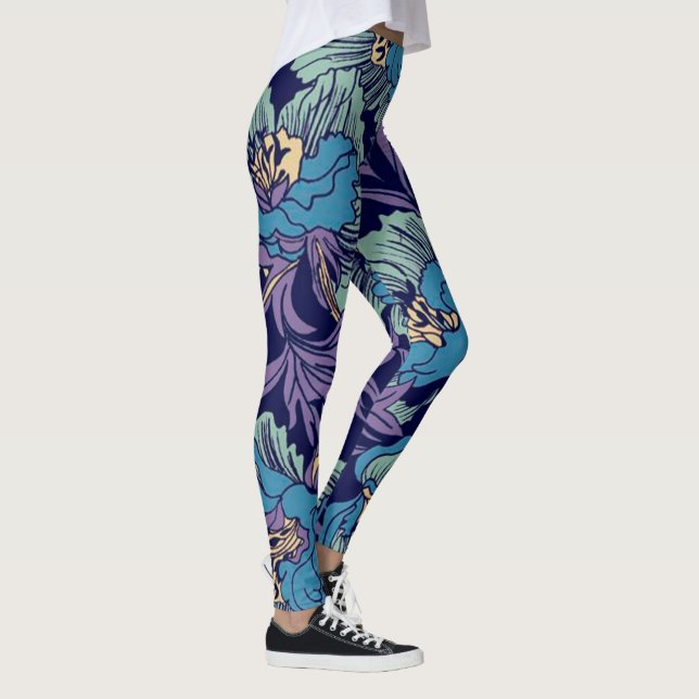 Leggings Patrón floral rústico verde azulado, azul turbio (Derecha)