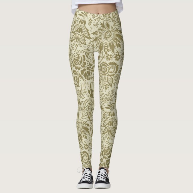 Leggings Patrón floral Sage verde Damasco antiguo (Anverso)
