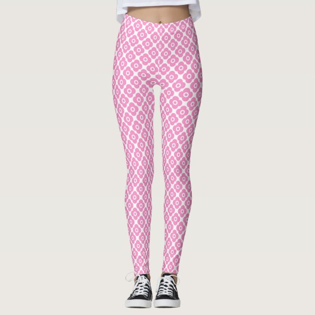 Leggings Patrón floral simple rosa y blanco (Anverso)