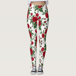 Leggings Patrón floral sin costuras de rosa roja elegante