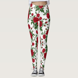 Leggings Patrón floral sin costuras de rosa roja elegante
