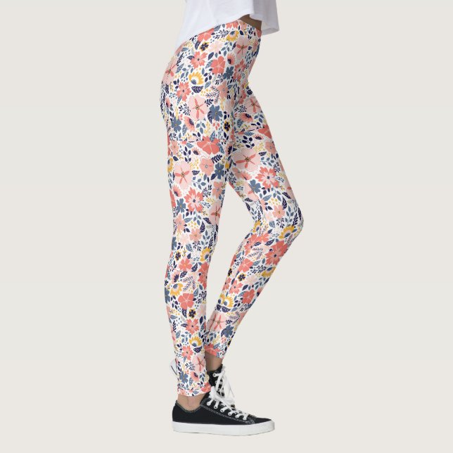 Leggings Patrón floral sin inconvenientes Belleza Flor Vint (Derecha)