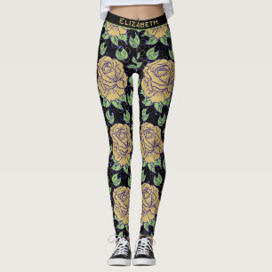 Leggings Patrón floral sin soldadura gran flor nombre perso