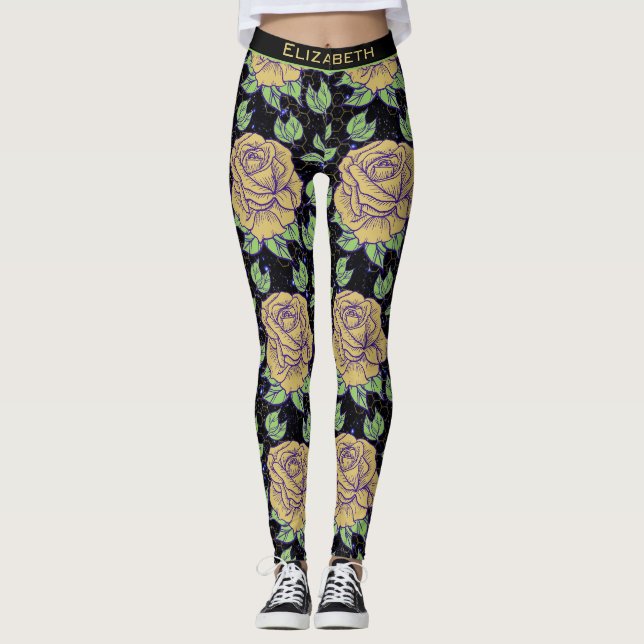 Leggings Patrón floral sin soldadura gran flor nombre perso (Anverso)