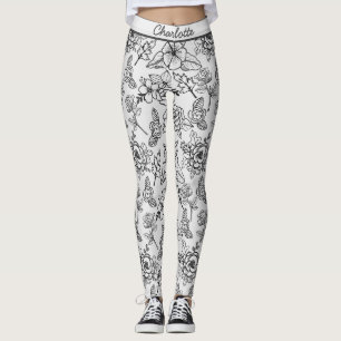 Leggings Patrón floral transparente personalizado en blanco